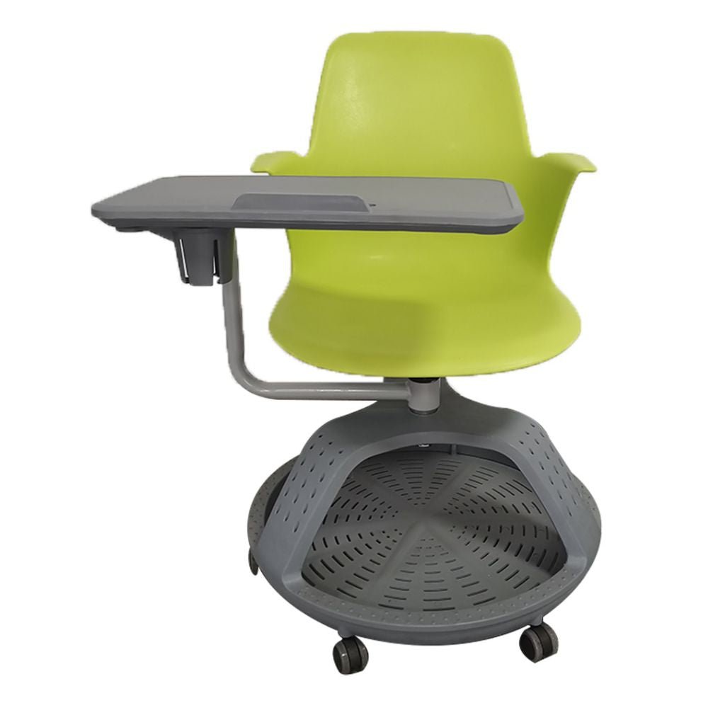Pupitre escolar giratorio Nogal Beat con ruedas, disponible en colores azul, rojo, amarillo, verde y naranja