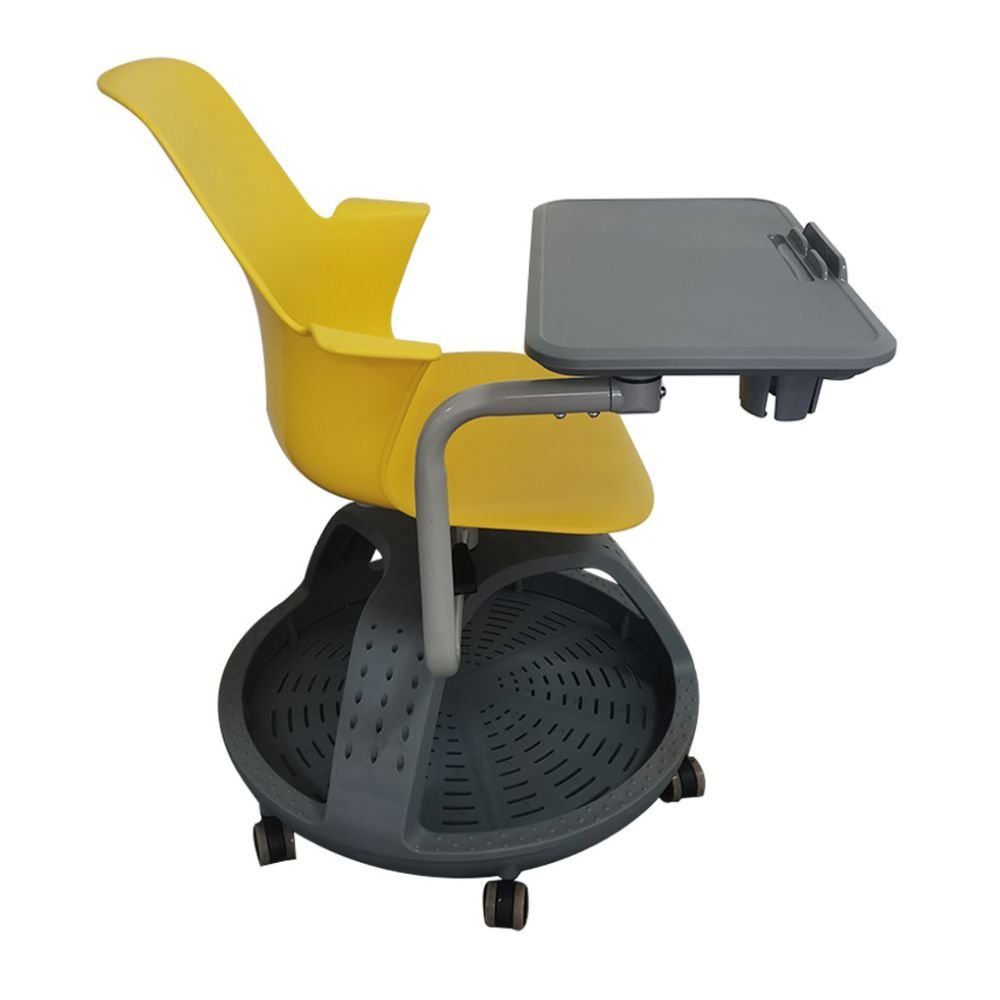 Pupitre escolar giratorio Nogal Beat con ruedas, disponible en colores azul, rojo, amarillo, verde y naranja