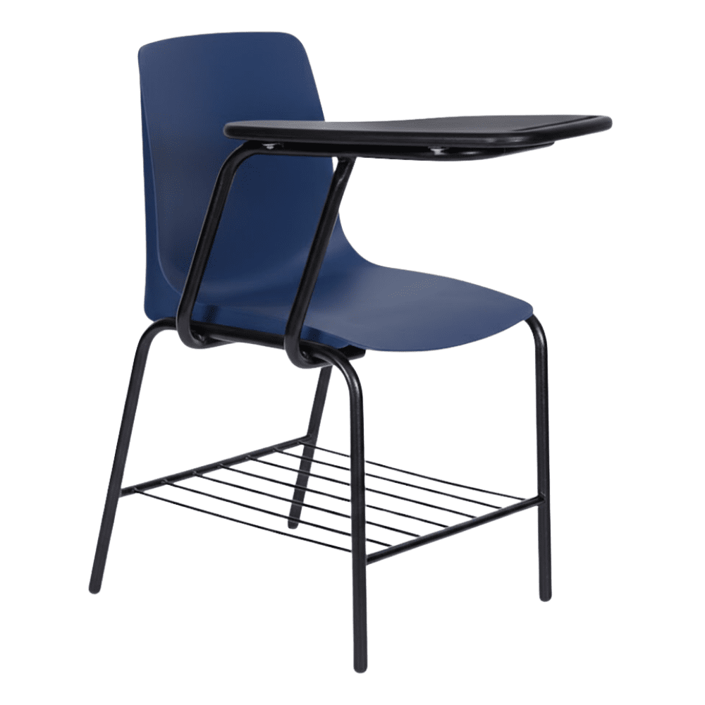 Pupitre ergonómico ALBAR PL-300 con estructura tubular negra, paleta de melamina y asiento de polipropileno