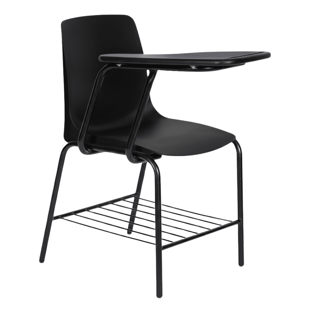 Pupitre ergonómico ALBAR PL-300 con estructura tubular negra, paleta de melamina y asiento de polipropileno