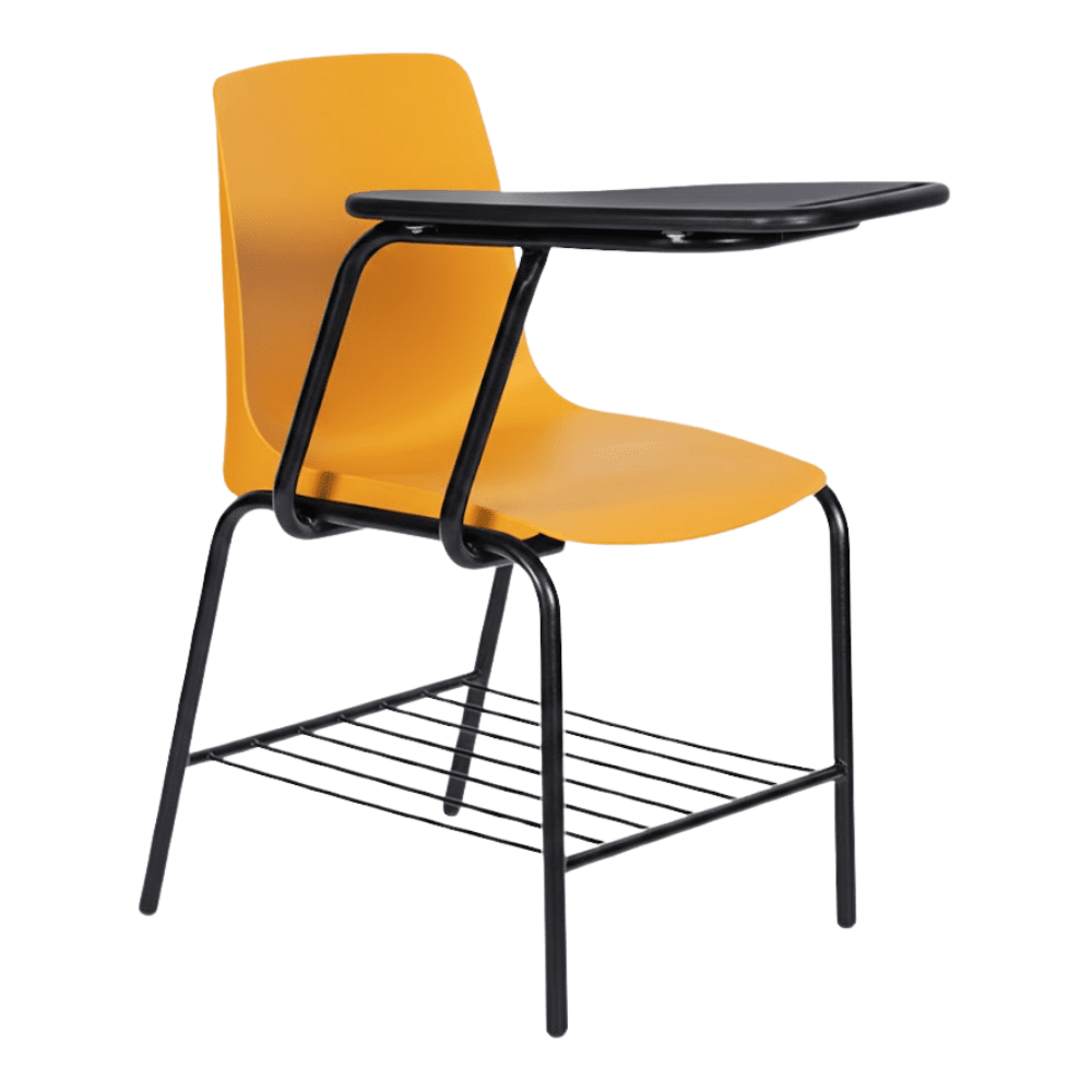 Pupitre ergonómico ALBAR PL-300 con estructura tubular negra, paleta de melamina y asiento de polipropileno