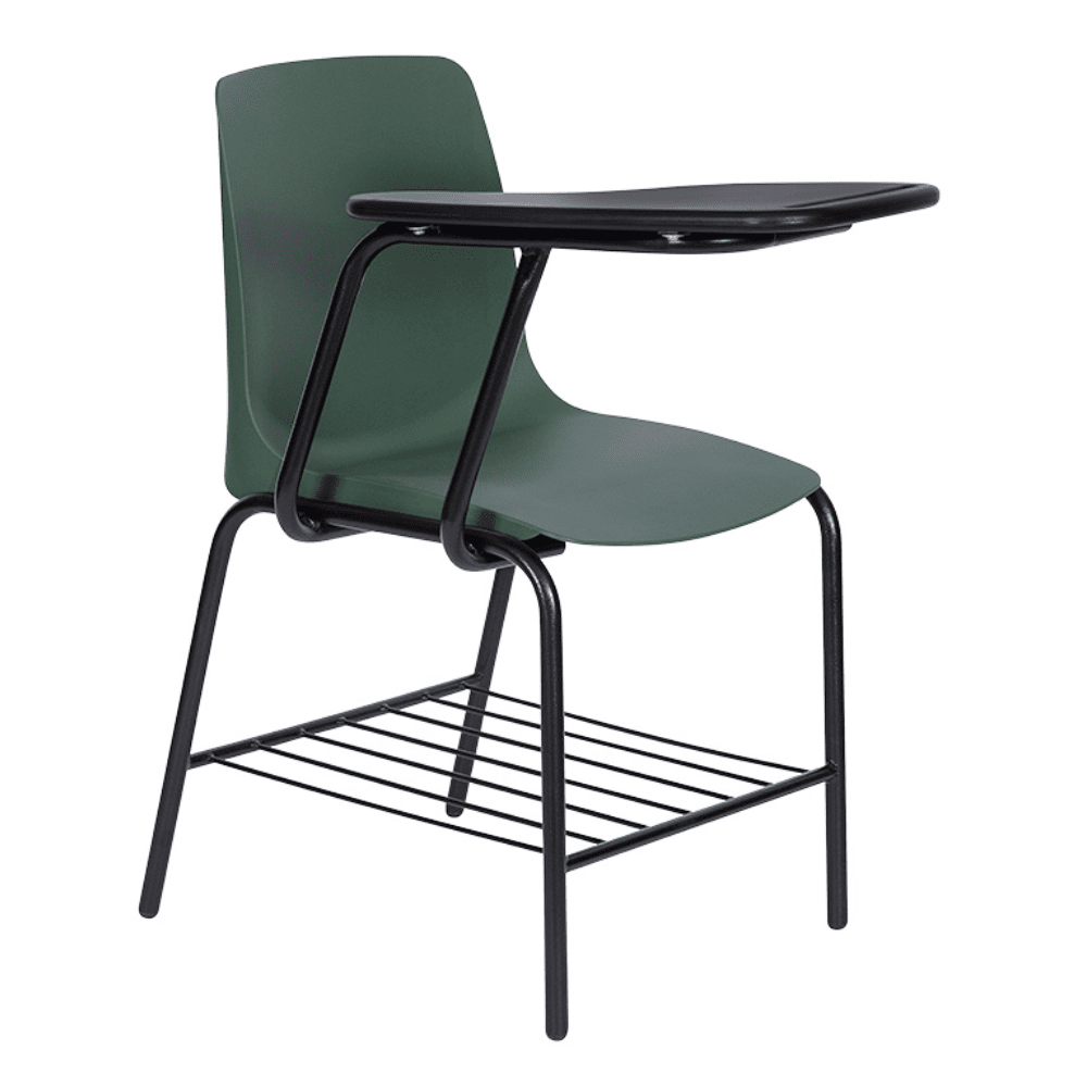Pupitre ergonómico ALBAR PL-300 con estructura tubular negra, paleta de melamina y asiento de polipropileno