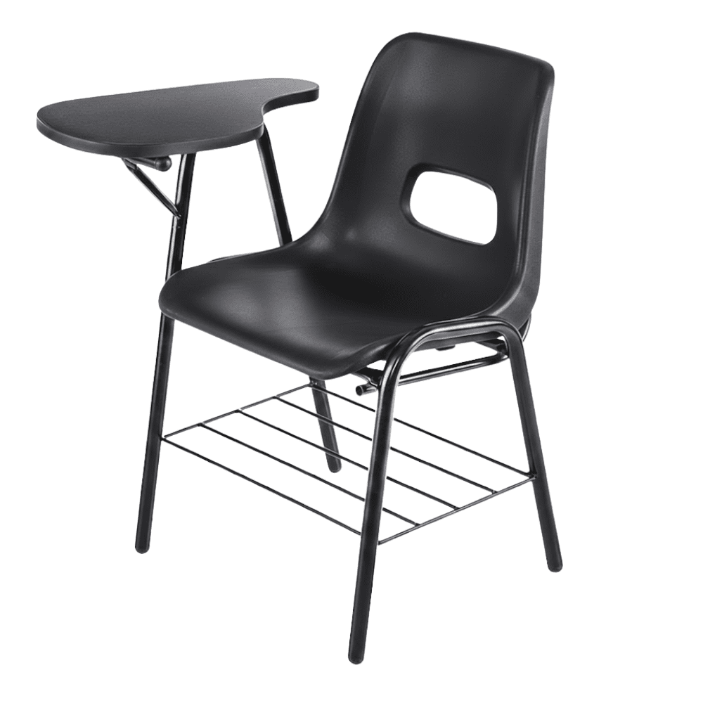 Pupitre escolar ALBAR PL-11 con estructura tubular negra, canastilla, paleta de melamina y asiento de polipropileno