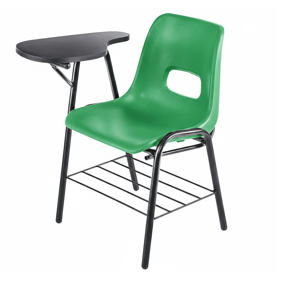 Pupitre escolar ALBAR PL-11 con estructura tubular negra, canastilla, paleta de melamina y asiento de polipropileno