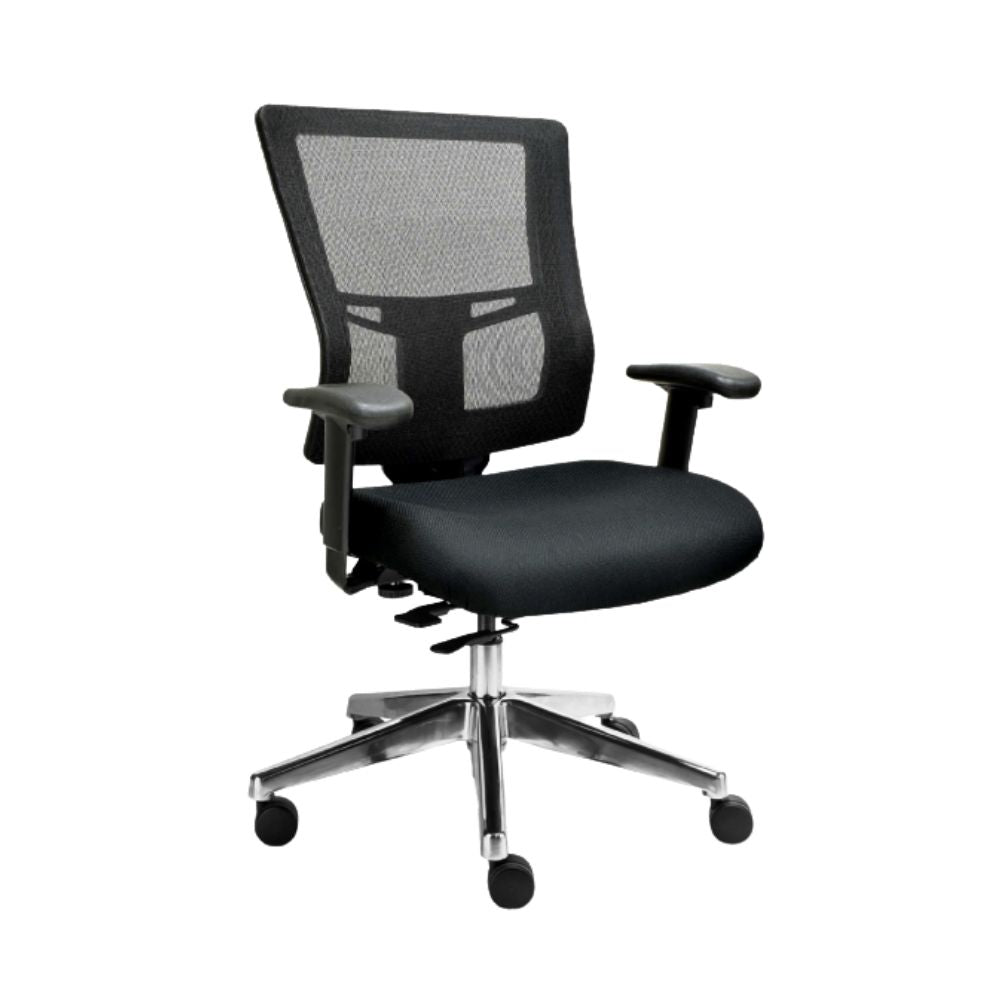 Requiez Sillon Ejecutivo Quadra Respaldo Medio Mesh Lisa RE-1391N Poliuretano Base Estrella Aluminio Pulido - RE-1391N - Requiez - NOGAL BEAT - Silla para oficina