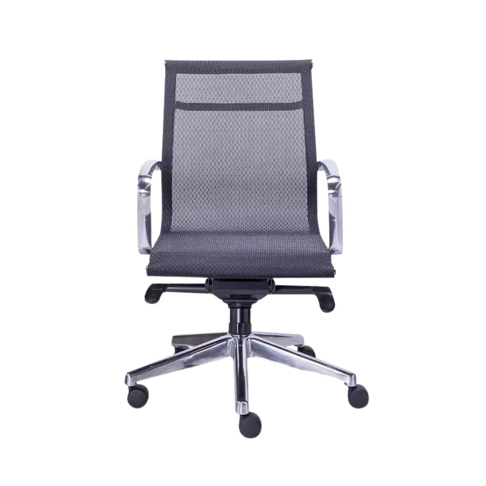 Requiez Sillon Retro Respaldo Bajo Mesh RE-1761 Tapizado Base Estrella Aluminio Pulido - RE-1761 - Requiez - NOGAL BEAT -