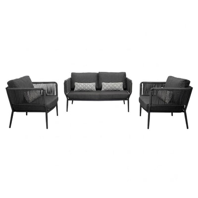 Sala de Intemperie para Zona de Alberca - NOGAL BEAT ENORA - Gris Oscuro - Aluminio, Cuerda y Tela Poliester - SALA ENORA Gris oscuro - CAMCO - NOGAL BEAT - Sofá de Terraza