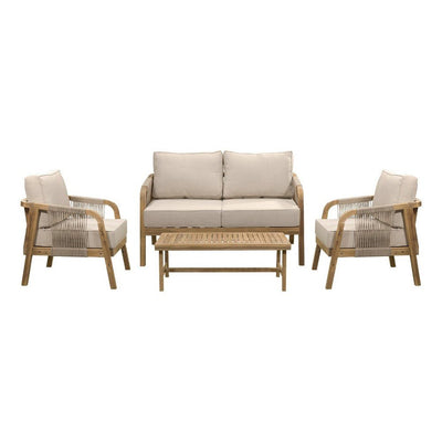Sala de Terraza para Hotel - NOGAL BEAT EMILIA - Beige - Madera de Acacia, Cuerda y Tela Poliester - SALA EMILIA Beige - CAMCO - NOGAL BEAT - Sofá de Terraza