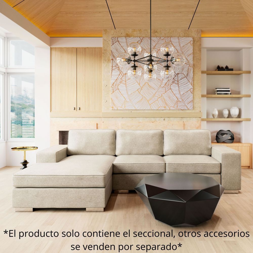 SECCIONAL NOGAL BEAT BRICKELL | Seccional Decorativo para Sala de Estar | Base Acero Cromado | Beige | Tejido 100% Poliéster Contrachapado | Interior - 109586 - Zuo - NOGAL BEAT - Sillon