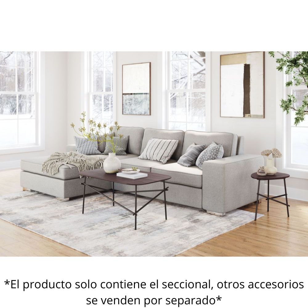 SECCIONAL NOGAL BEAT BRICKELL | Seccional Decorativo para Sala de Estar | Base Acero Cromado | Gris | Tejido 100% Poliéster Contrachapado | Interior - 109585 - Zuo - NOGAL BEAT - Sillon