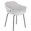 Silla Bratti Swing con cuerpo de polipropileno tapizado en tela y base metálica negra de cuatro patas
