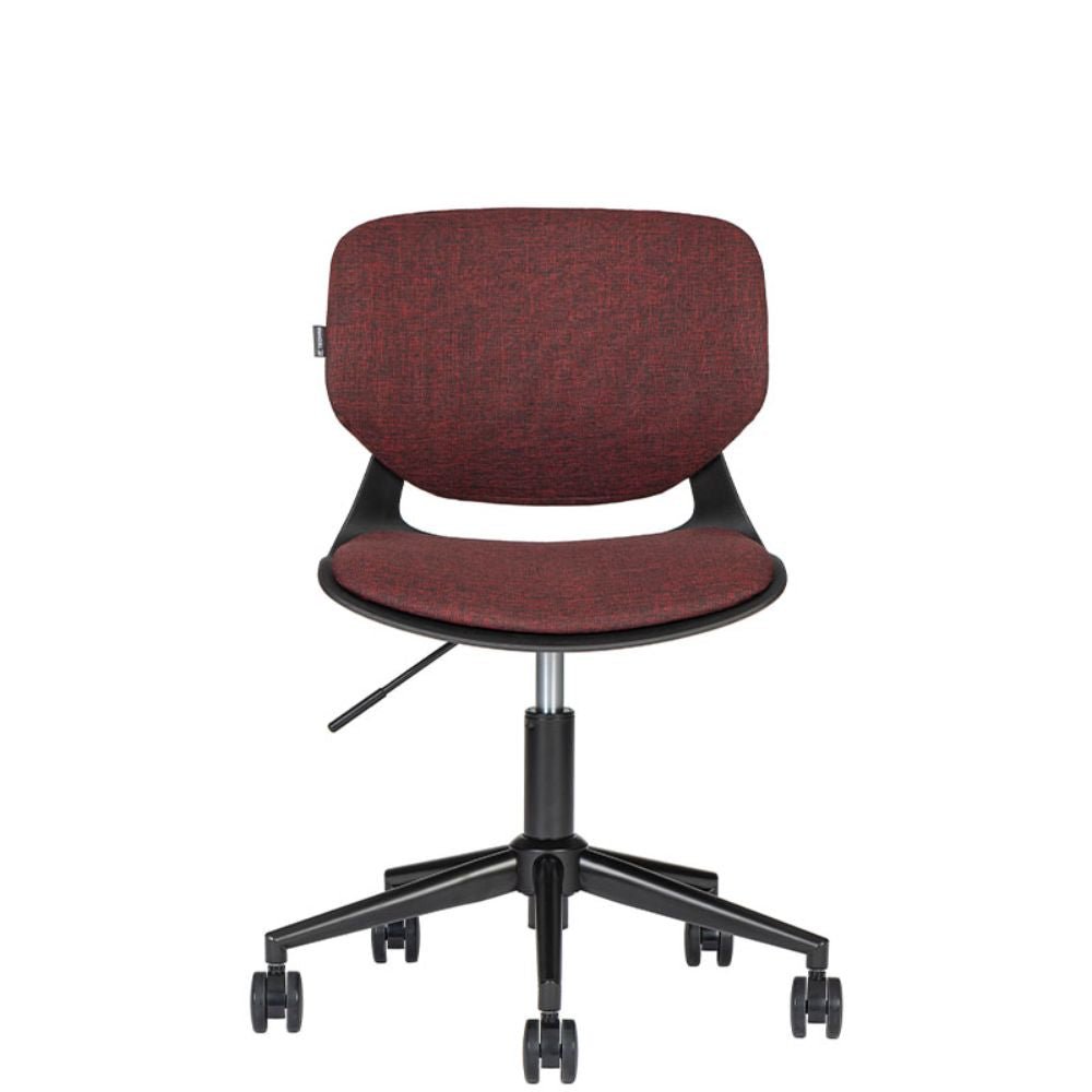 Silla secretarial metálica Bratti Vela negra tapizada con base giratoria de ruedas