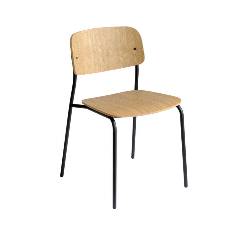 Silla escolar COLOS Daily 1 sin brazos, estructura metálica y asiento y respaldo en madera de roble