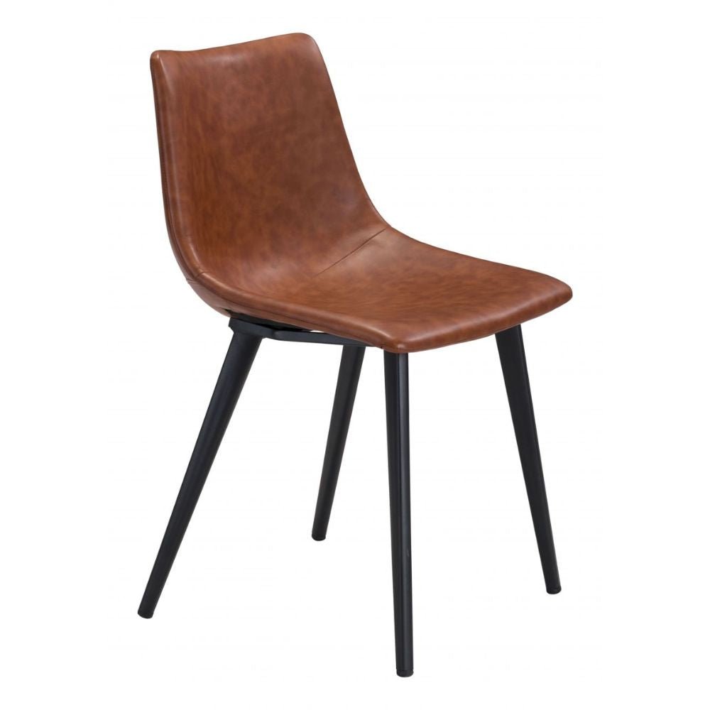 Silla comercial Zuo Daniel café tapizada en vinilo con estructura y patas de acero negras