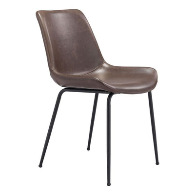 Silla comercial Zuo Byron café con revestimiento de vinilo y estructura de acero negro mate