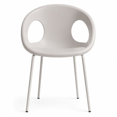 Silla comercial Labenze Drop con cuerpo de tecnopolímero y estructura tubular de acero blanco