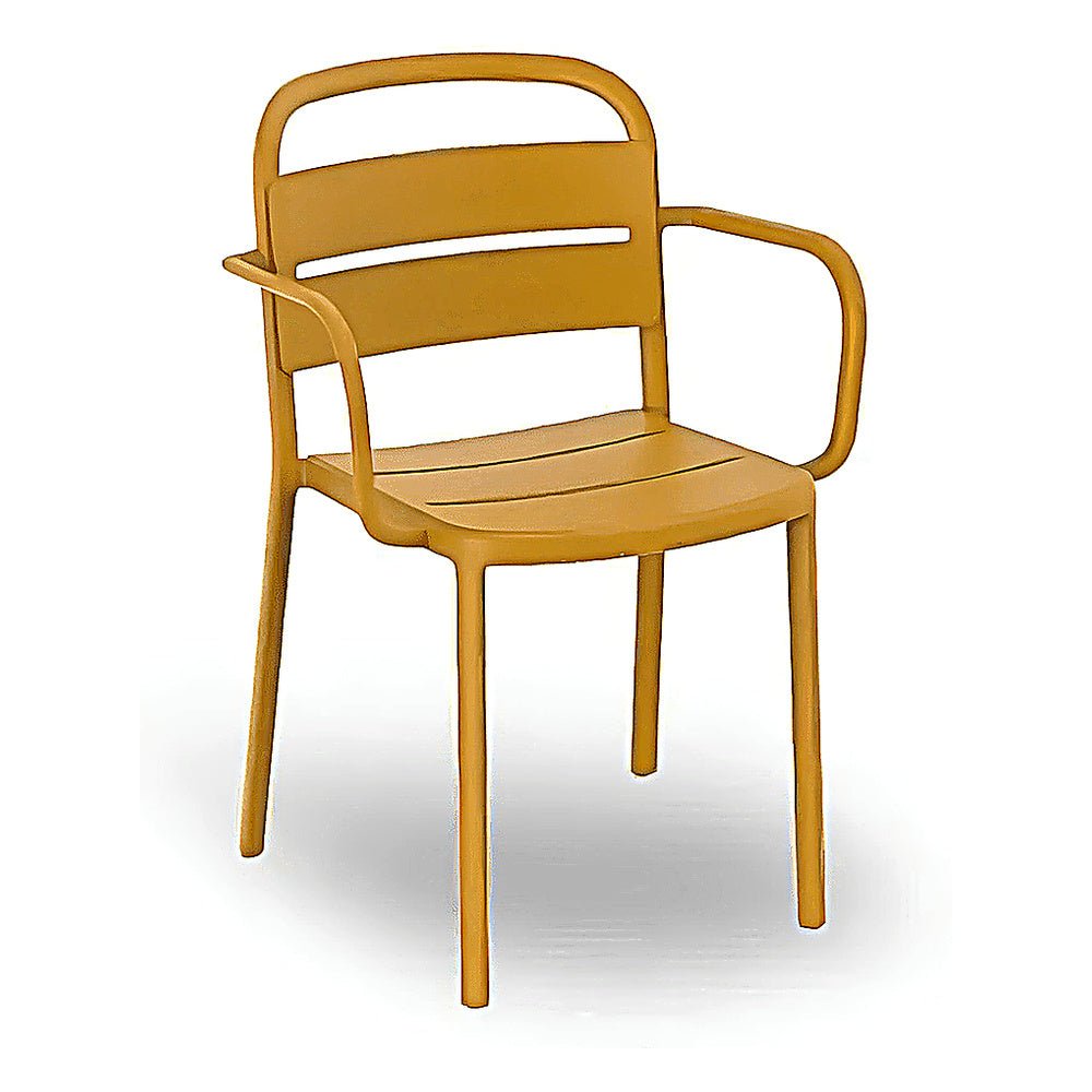 Silla Comercial para Cafetería Protección UV - RESOL COMO ARMCHAIR - Varios Colores - Asiento y Respaldo en Polipropileno - 05354 - Resol - NOGAL BEAT - Silla Comercial Exterior