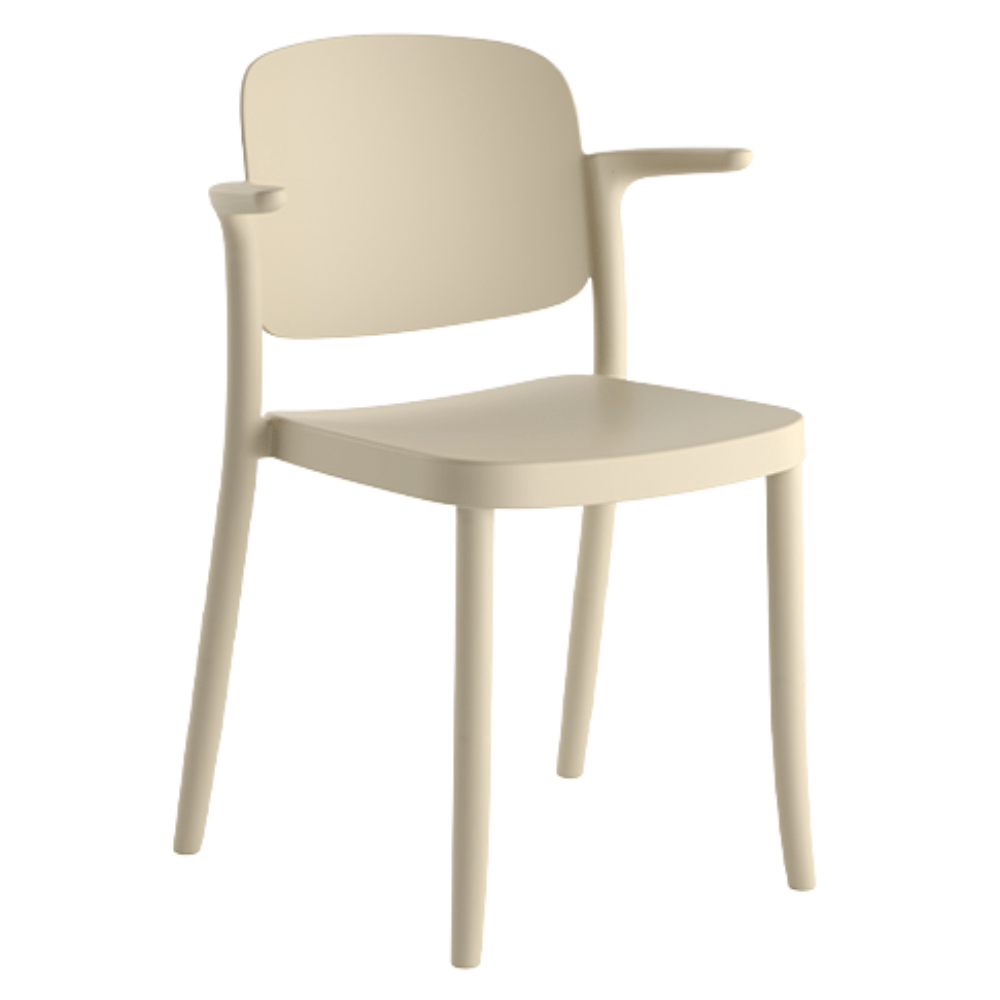 Silla comercial Colos Piazza 2 con brazos, monobloque de polipropileno y diseño clásico para cafetería