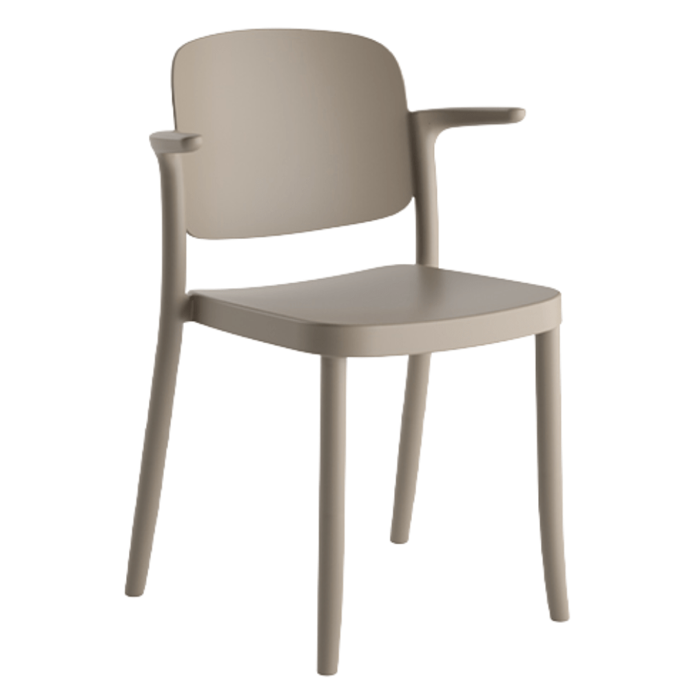 Silla comercial Colos Piazza 2 con brazos, monobloque de polipropileno y diseño clásico para cafetería