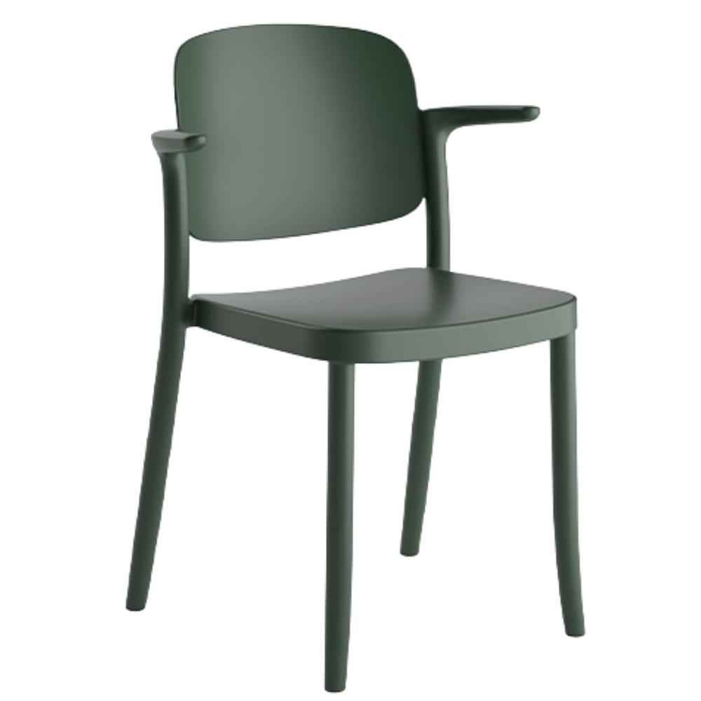Silla comercial Colos Piazza 2 con brazos, monobloque de polipropileno y diseño clásico para cafetería