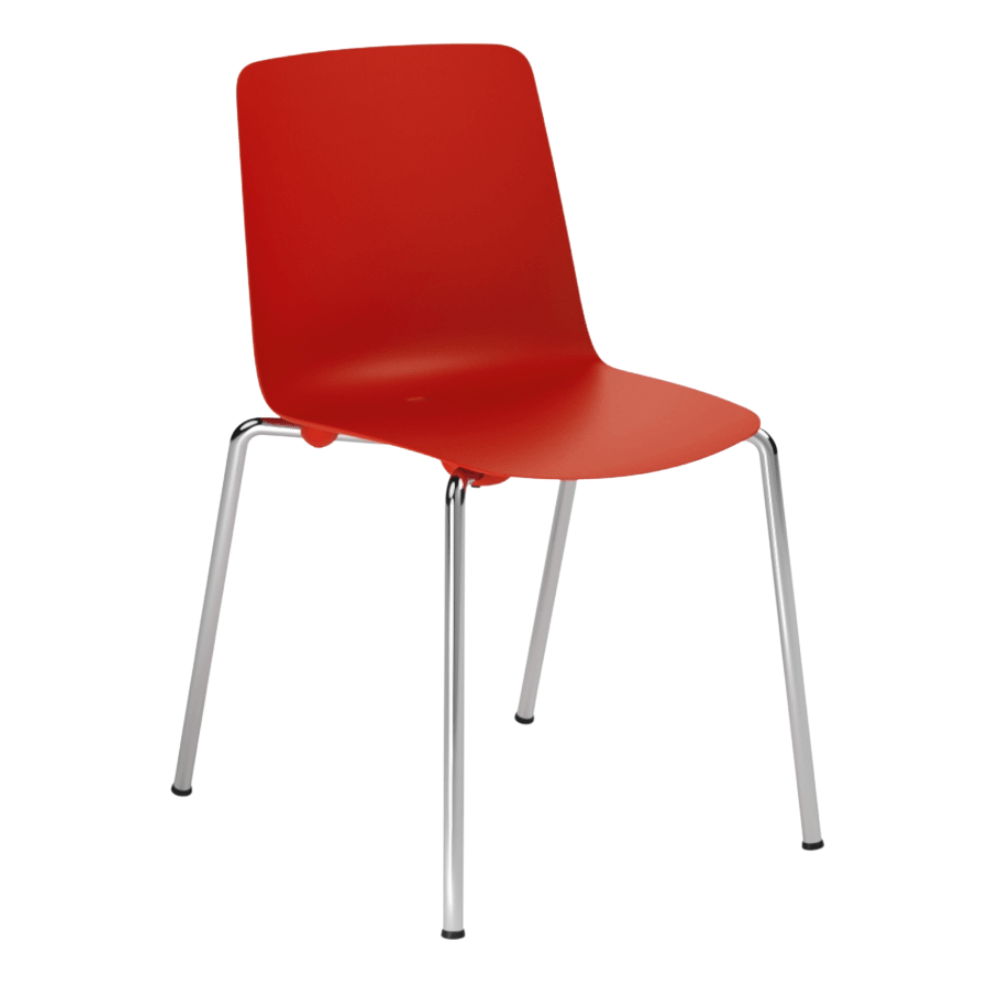 Silla comercial Colos Vesper 1 con casco de polipropileno y patas de acero tubular para cafetería