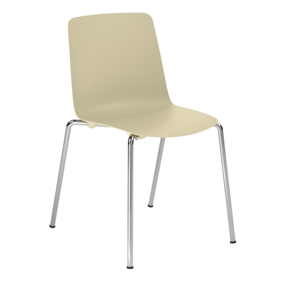 Silla comercial Colos Vesper 1 con casco de polipropileno y patas de acero tubular para cafetería
