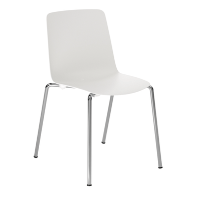 Silla comercial Colos Vesper 1 con casco de polipropileno y patas de acero tubular para cafetería