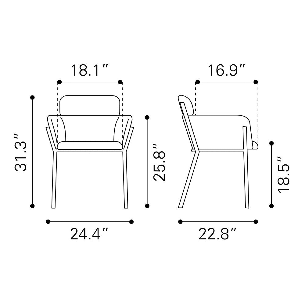 Silla Comercial para Cafetería - ZUO BREMOR - Gris Pizarra - Asiento y Respaldo Tapizados en Lino Sintético - 110171 - Zuo - NOGAL BEAT - Silla Comercial Interior