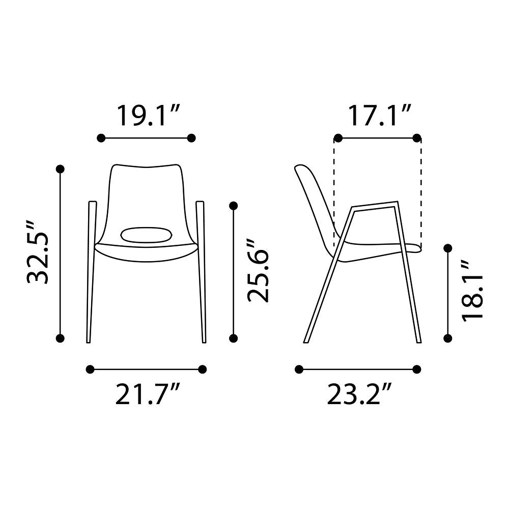 Silla Comercial para Desayunador - ZUO DESI 55x59 109731 - Varios Colores - Asiento y Respaldo Tapizados en Piel Sintética - 109731 - Zuo - NOGAL BEAT - Silla Comercial Interior