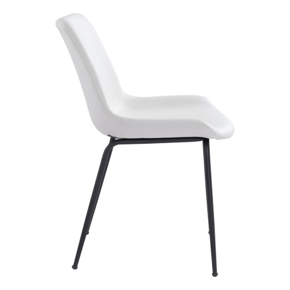 Silla comercial Zuo Byron blanca tapizada en vinilo con estructura de acero y patas negras