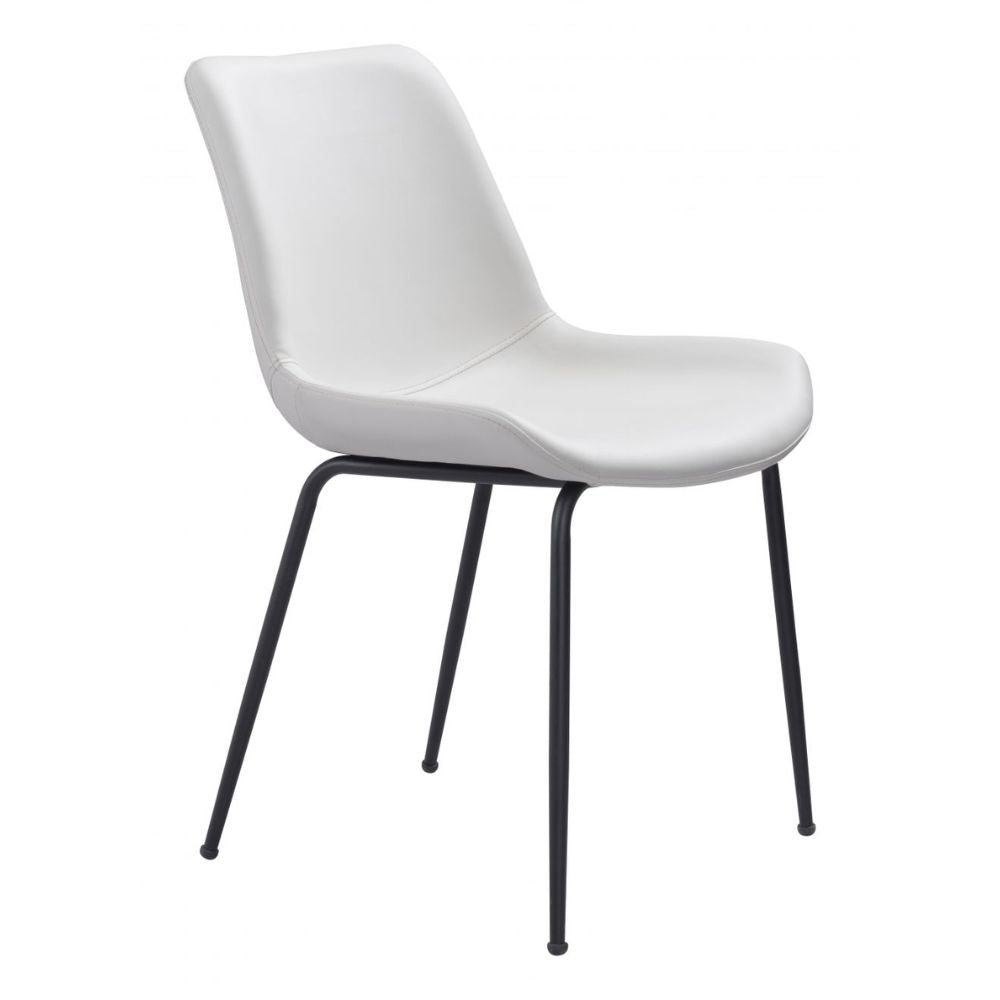 Silla comercial Zuo Byron blanca tapizada en vinilo con estructura de acero y patas negras