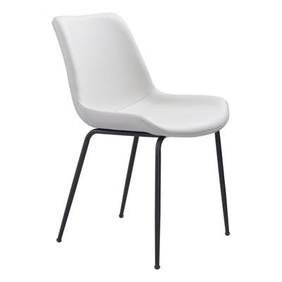 Silla comercial Zuo Byron blanca tapizada en vinilo con estructura de acero y patas negras