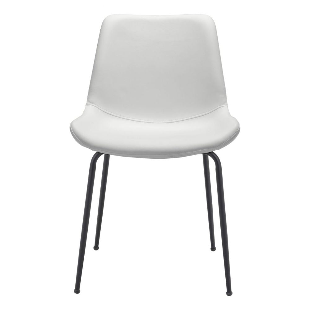 Silla comercial Zuo Byron blanca tapizada en vinilo con estructura de acero y patas negras