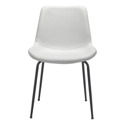Silla comercial Zuo Byron blanca tapizada en vinilo con estructura de acero y patas negras