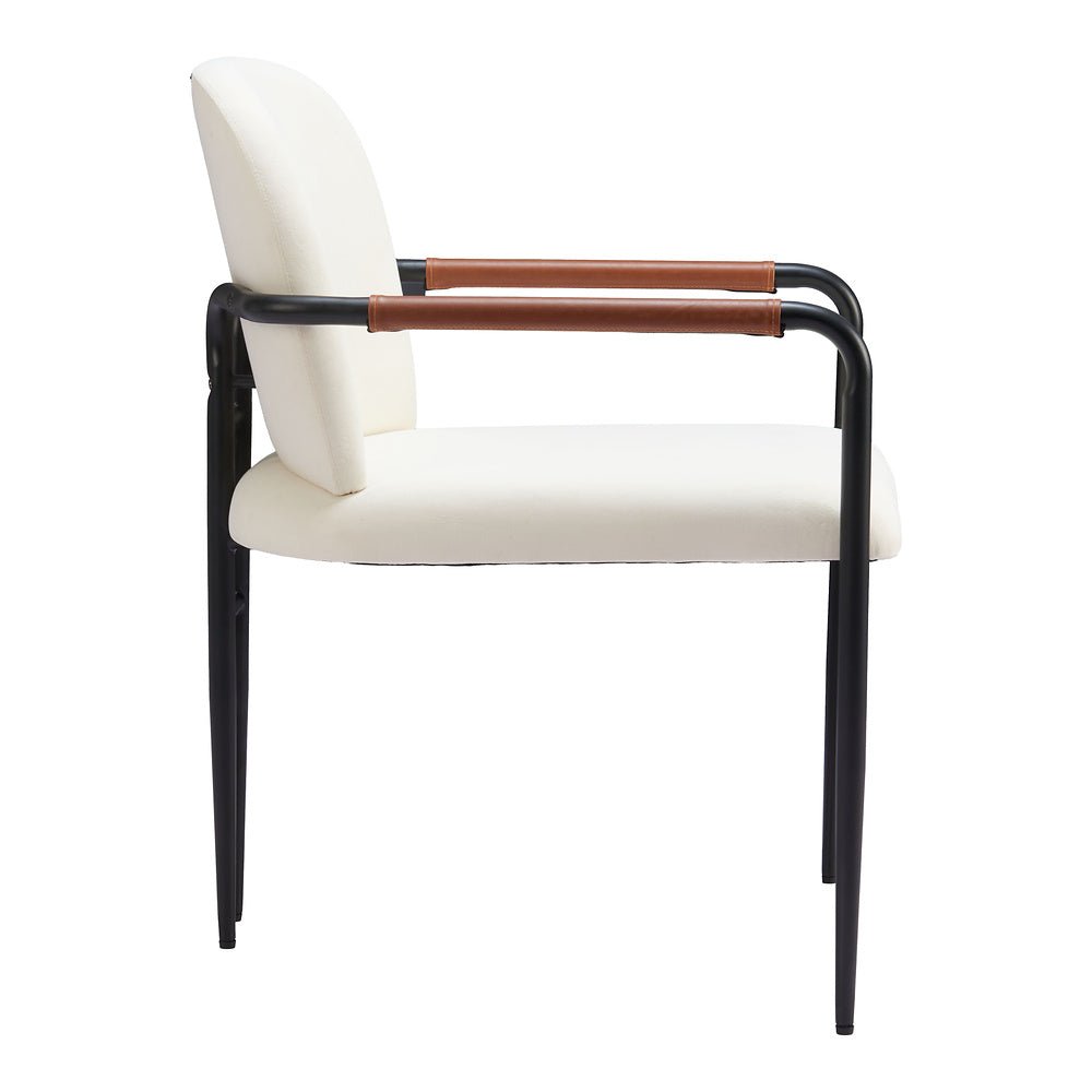 Silla Comercial para Hotel - ZUO SIBU - Crema - Asiento y Respaldo Tapizados en Piel Sintética - 109963 - Zuo - NOGAL BEAT - Silla Comercial Interior