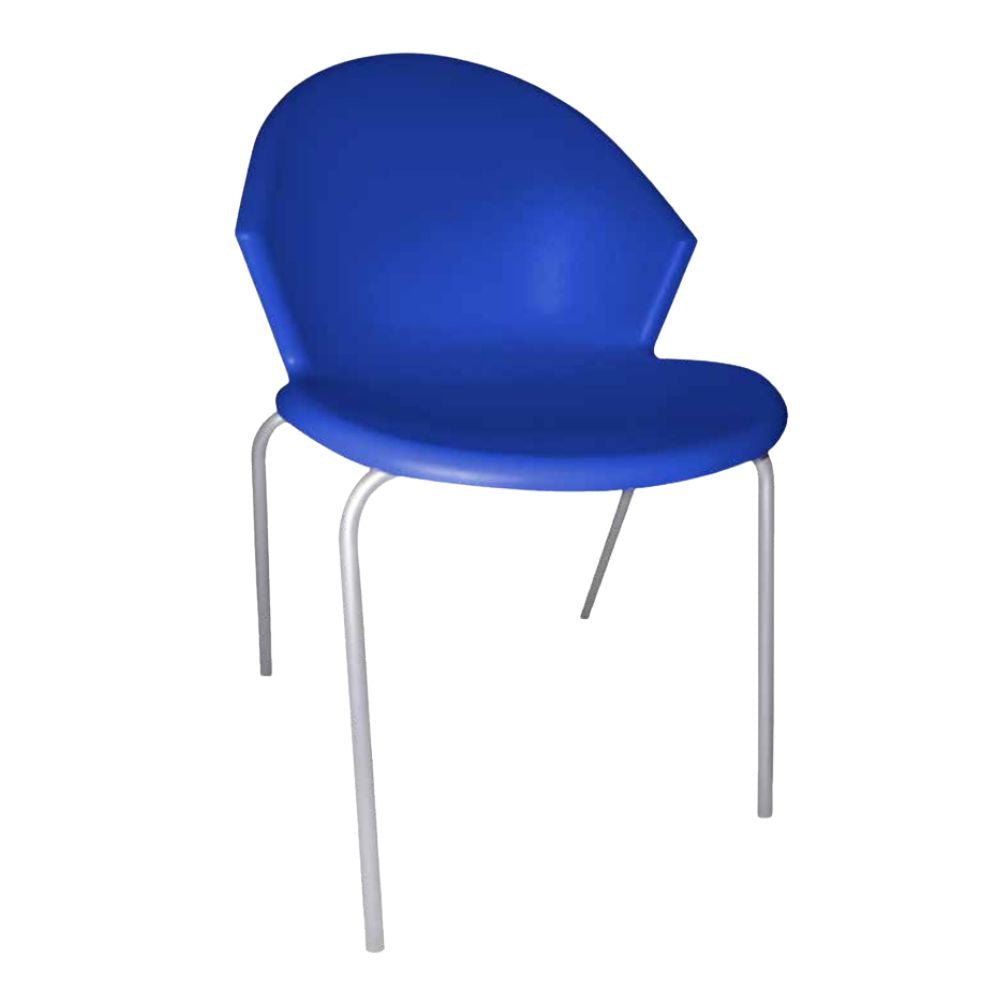 Silla Albar PL-50 con asiento de polipropileno y estructura tubular redonda de acero color aluminio, estibable