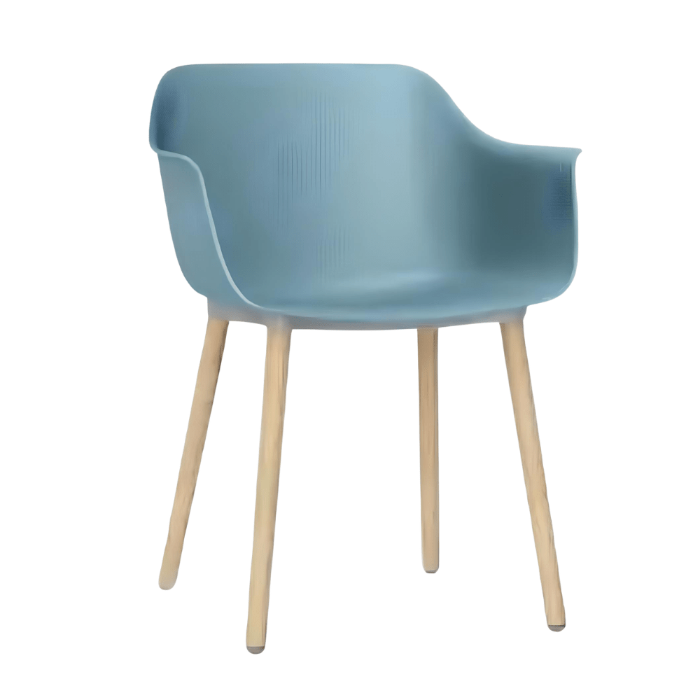Silla comercial Resol Shape con asiento en polipropileno con fibra de vidrio y patas de madera