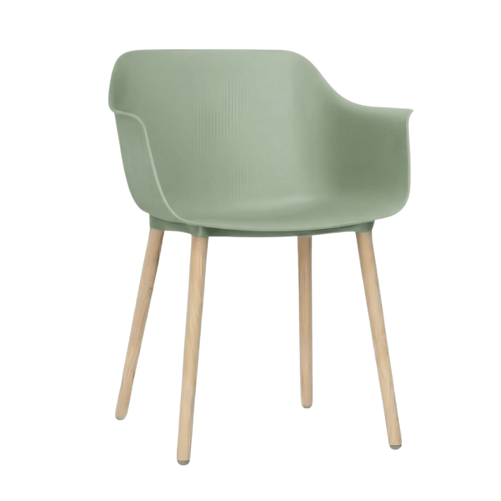 Silla comercial Resol Shape con asiento en polipropileno con fibra de vidrio y patas de madera