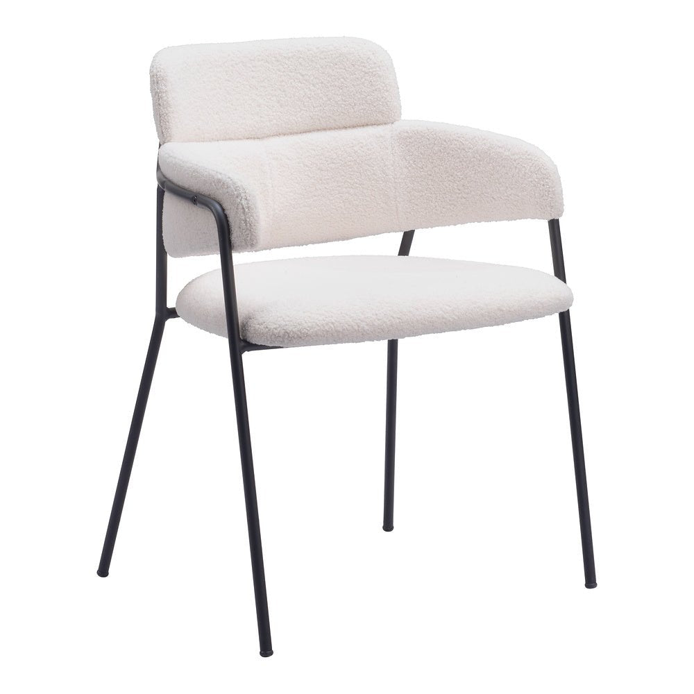 Silla Comercial para Restaurante - ZUO MARCEL - Crema - Asiento y Respaldo Tapizados en Tela Tipo Borrego - 109663 - Zuo - NOGAL BEAT - Silla Comercial Interior