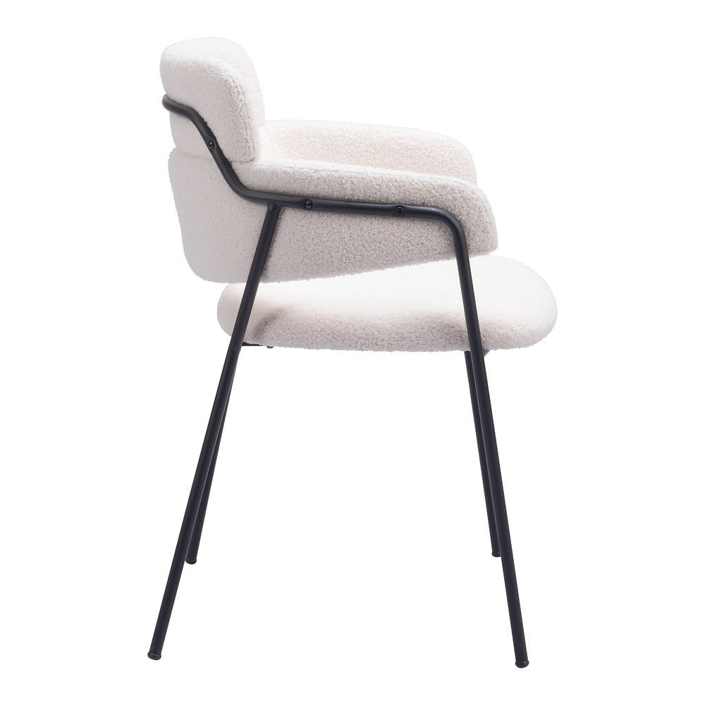 Silla Comercial para Restaurante - ZUO MARCEL - Crema - Asiento y Respaldo Tapizados en Tela Tipo Borrego - 109663 - Zuo - NOGAL BEAT - Silla Comercial Interior