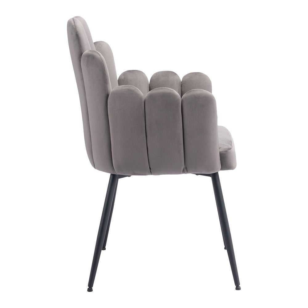 Silla Comercial para Restaurante - ZUO NOOSA - Gris - Asiento y Respaldo Tapizados en Tela Tipo Terciopelo - 109655 - Zuo - NOGAL BEAT - Silla Comercial Interior
