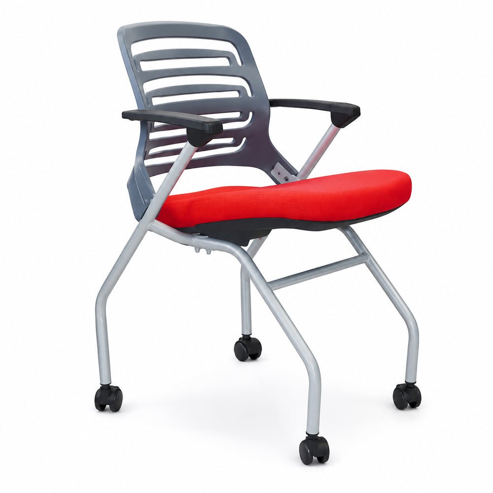 Silla de Capacitación para Área Colaborativa - GEBESA IKA - Rojo - Apilable con Ruedas y Estructura Gris - GDY230BRTZ37 - GEBESA - NOGAL BEAT - Silla de Visita