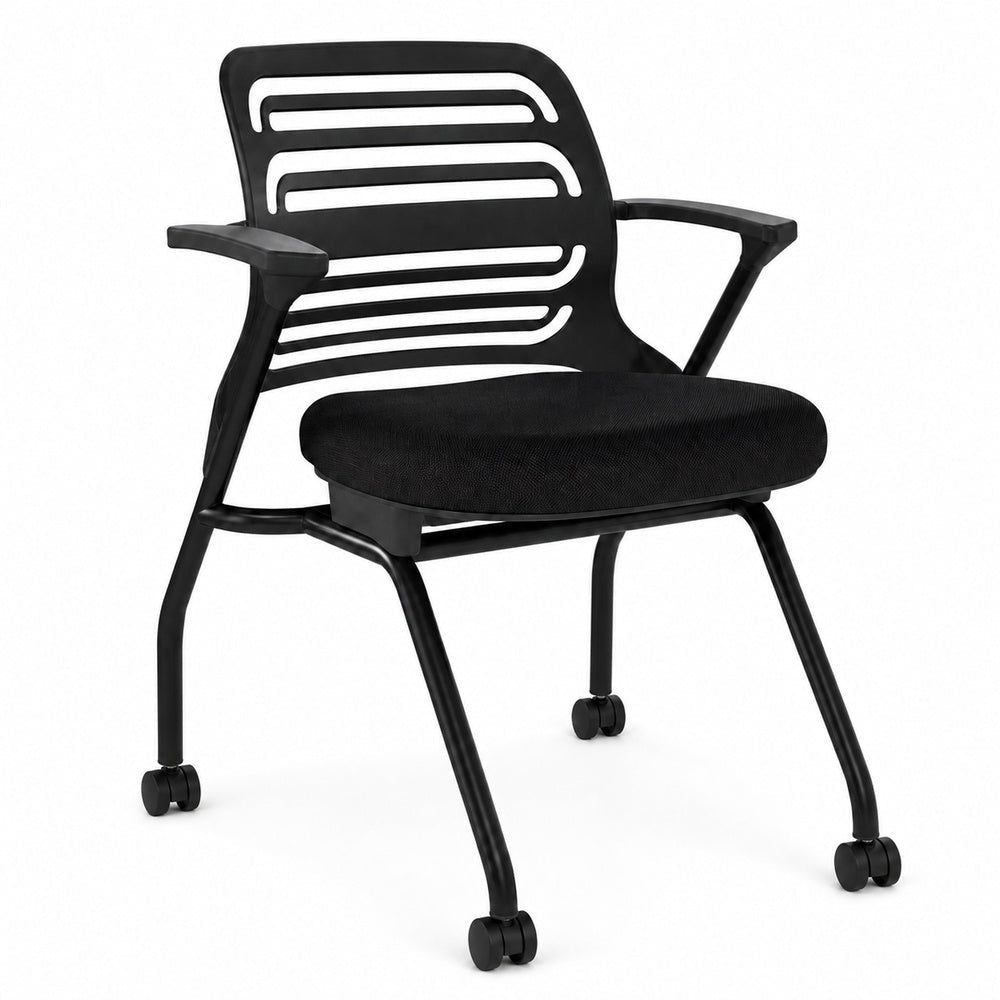 Silla de Capacitación para Oficina - GEBESA IKA - Negro - Apilable con Ruedas y Estructura Negra - GDY230NBRTZ00 - GEBESA - NOGAL BEAT - Silla de Visita