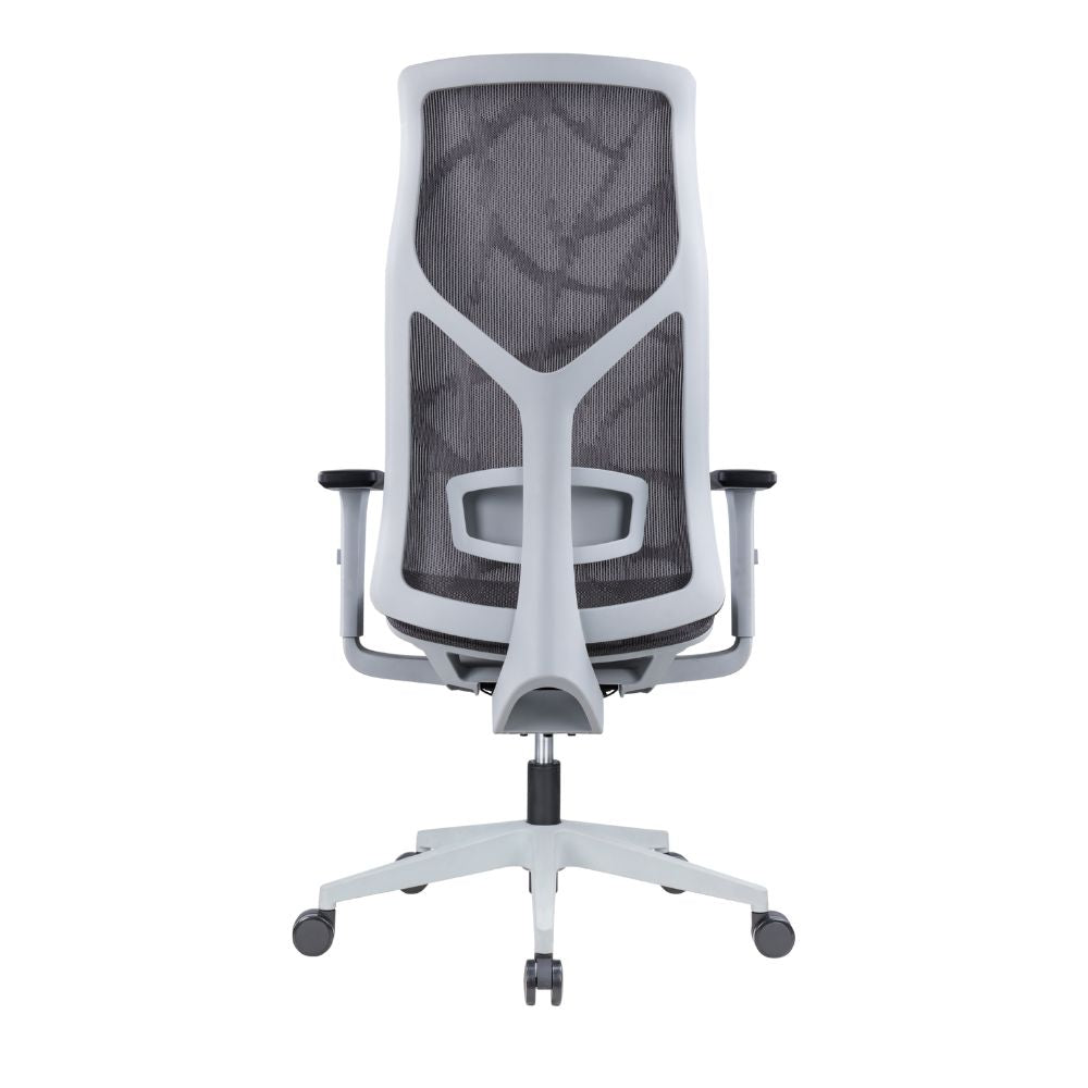 Silla ejecutiva ALBAR AB-80 gris con respaldo y asiento tapizados en malla y brazos 3D.
