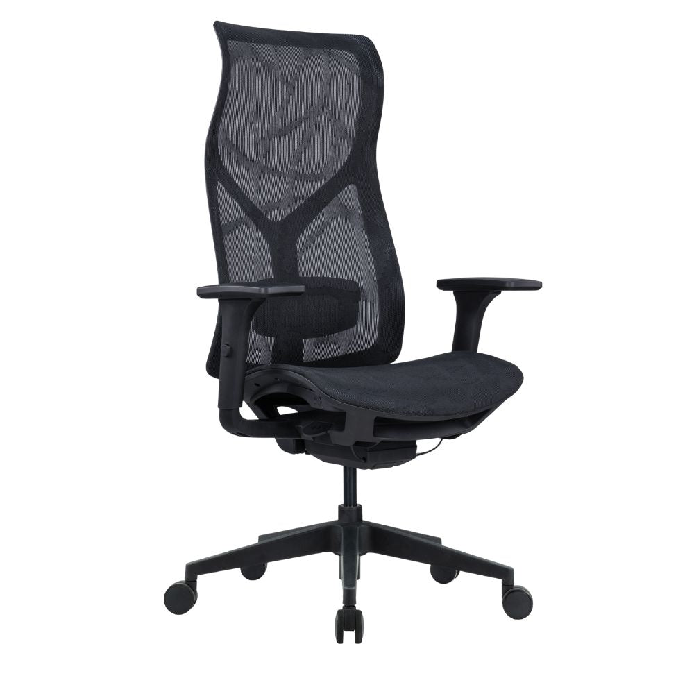 Silla ejecutiva ALBAR AB-80 negra con respaldo y asiento tapizados en malla y brazos 3D.