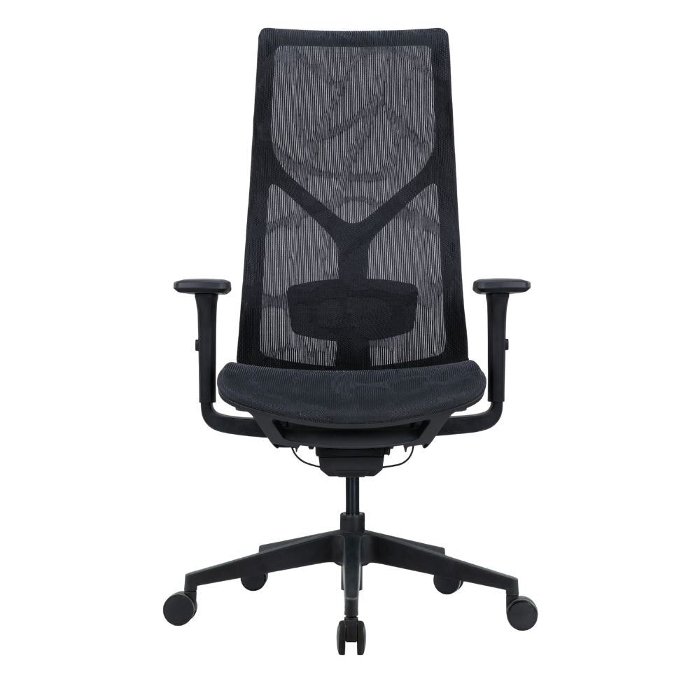 Silla ejecutiva ALBAR AB-80 negra con respaldo y asiento tapizados en malla y brazos 3D.