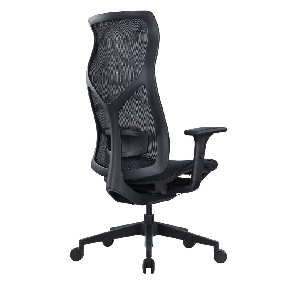 Silla ejecutiva ALBAR AB-80 negra con respaldo y asiento tapizados en malla y brazos 3D.