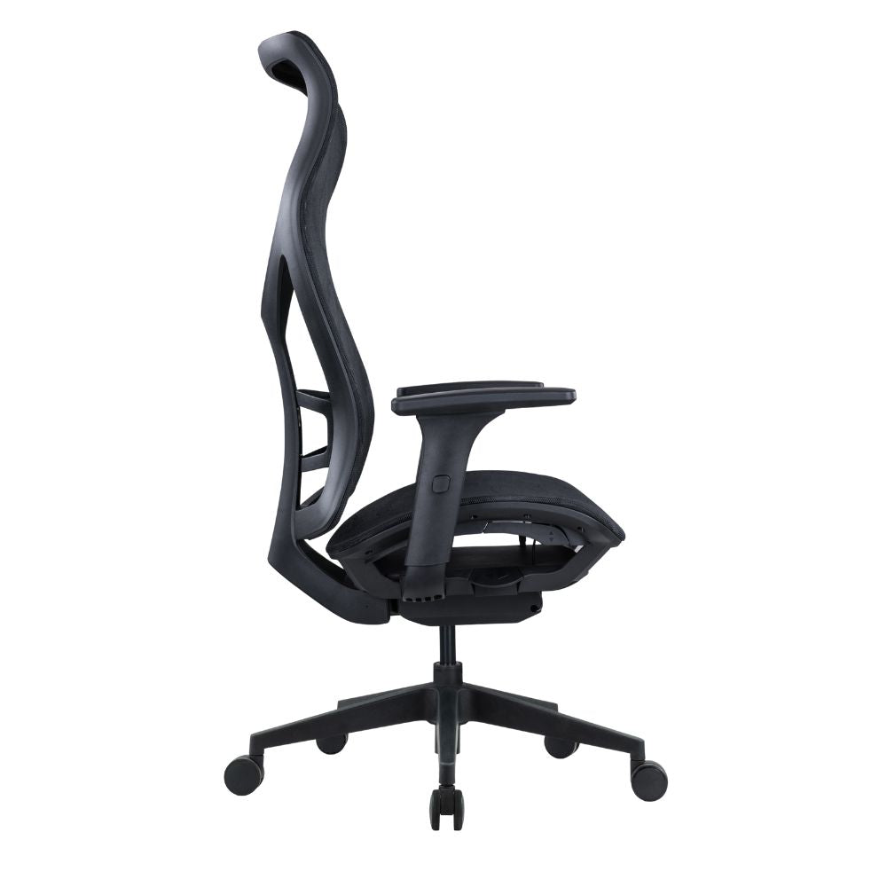 Silla ejecutiva ALBAR AB-80 negra con respaldo y asiento tapizados en malla y brazos 3D.