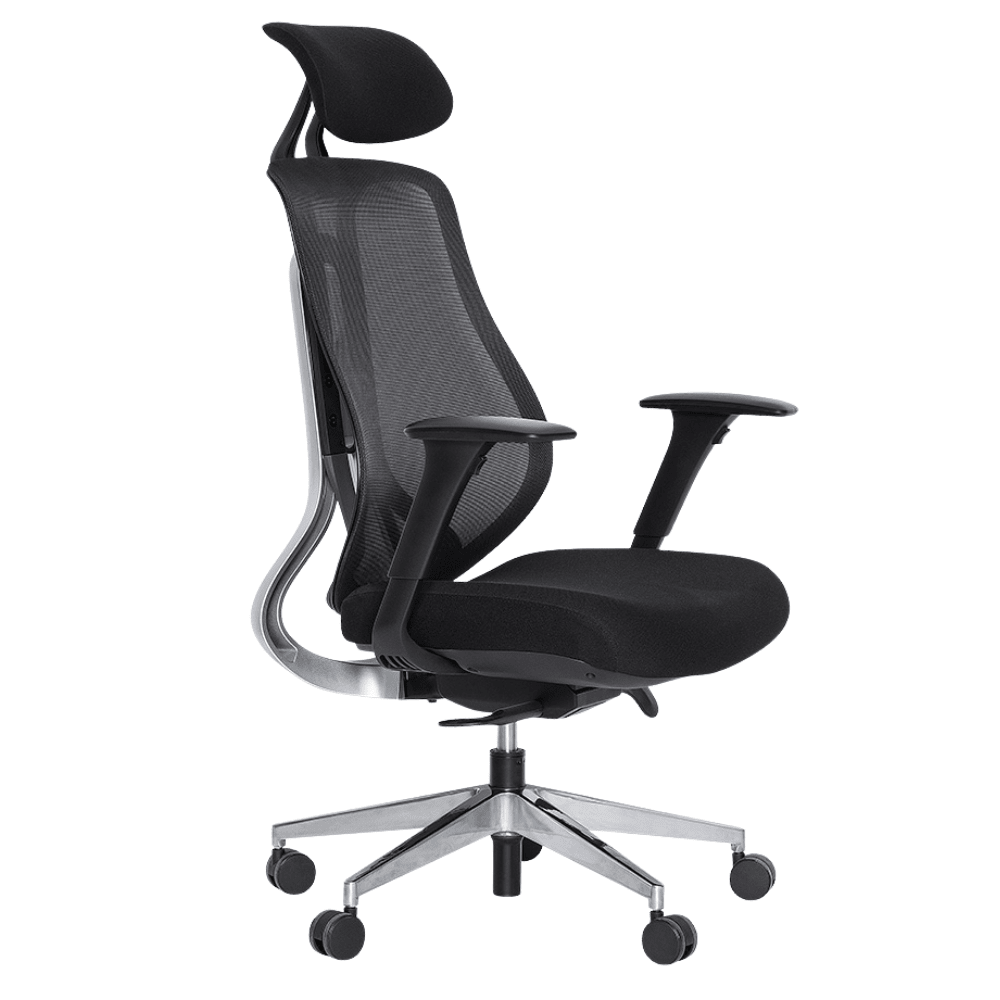 Silla ejecutiva ALBAR AC-40E con respaldo en malla ajustable en 9 posiciones y soporte lumbar activo.