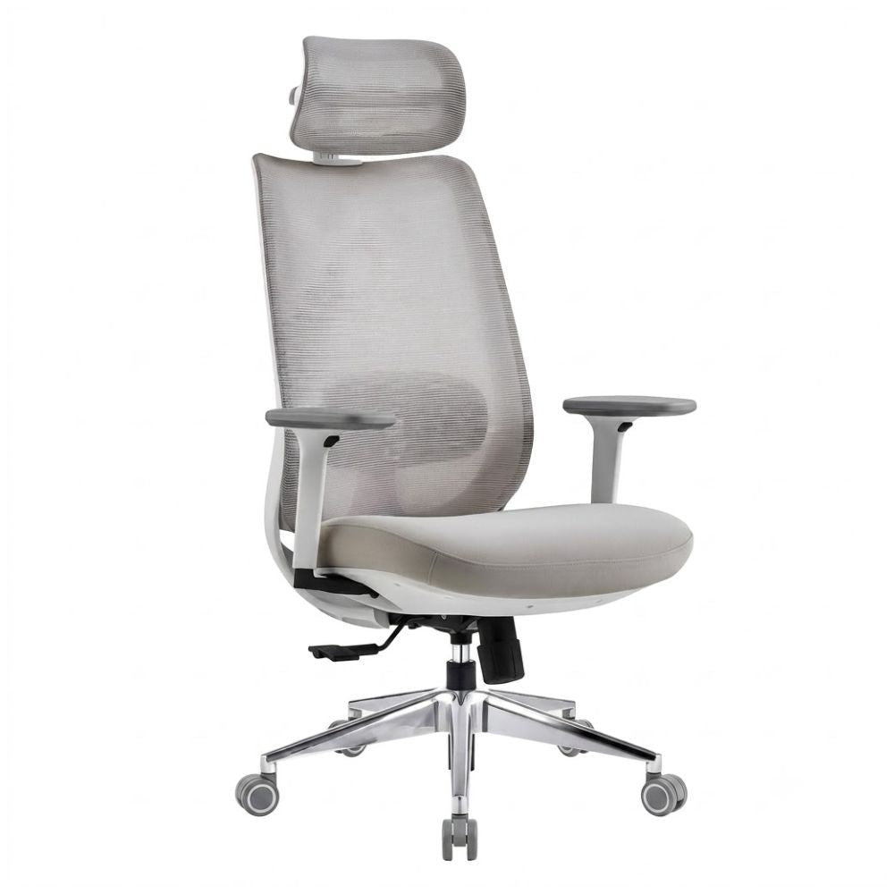 Silla de Oficina Ejecutiva Cabecera Ajustable - VERSA ERGOSTAR MARE - Gris - Respaldo en Malla y Asiento Tapizado - ES-220 - VERSA - NOGAL BEAT - Silla Ejecutiva